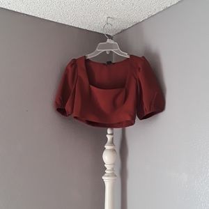 Puffed short sleeve square neck crop top